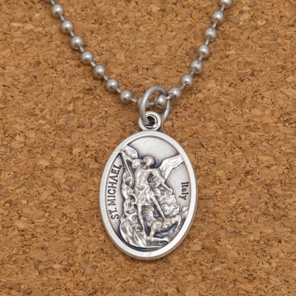 Patron Saint St Michael Guardian Angel 1″ Medal Pendant Necklace 24″ Chain Italy