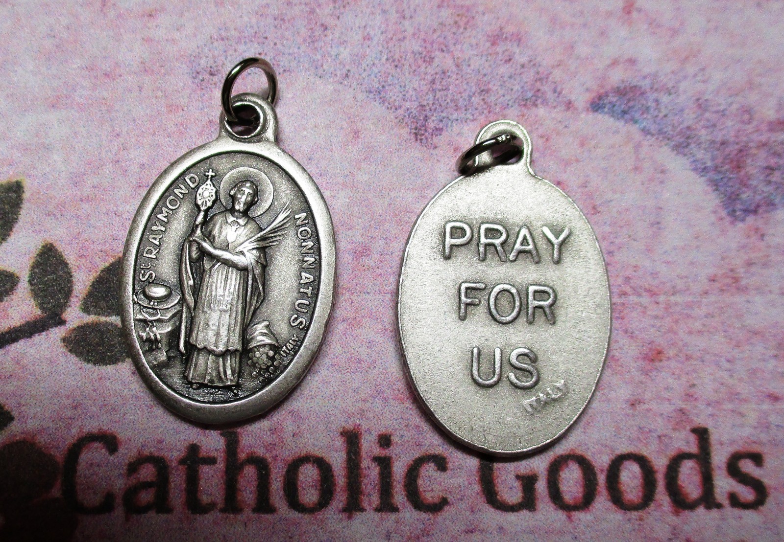 Saint St. Raymond Nonnatus – Oxidized Italian Silver Oxidized 1 inch Medal