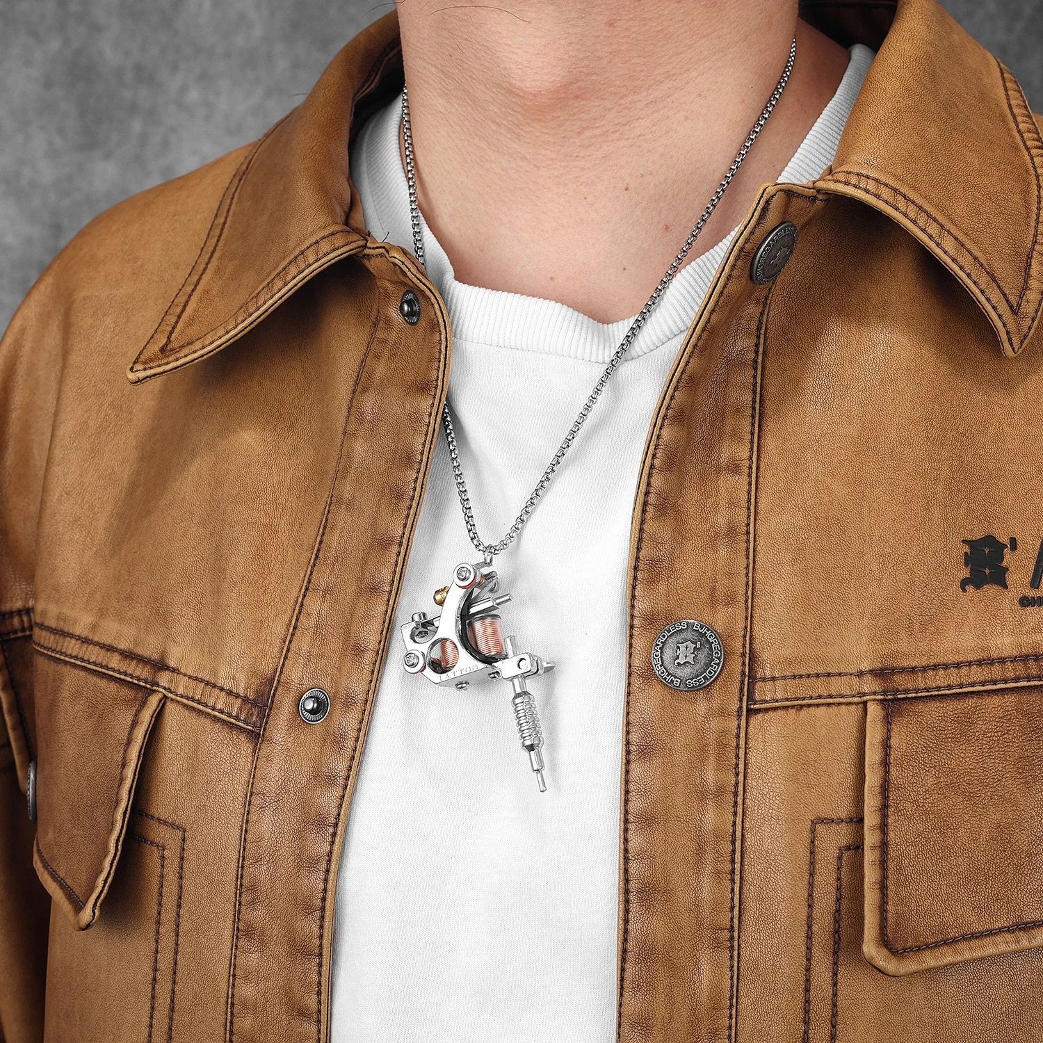 Men Charm Tattoo Machine Stainless Steel Jewelry Necklaces With Pendant For Male