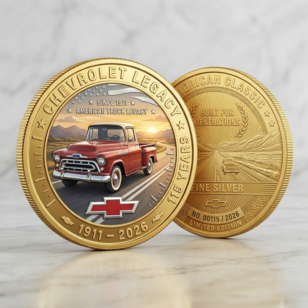 Chevrolet 115 Years Legacy Coin 1911-2026 American Classic Truck Gold Silver Com