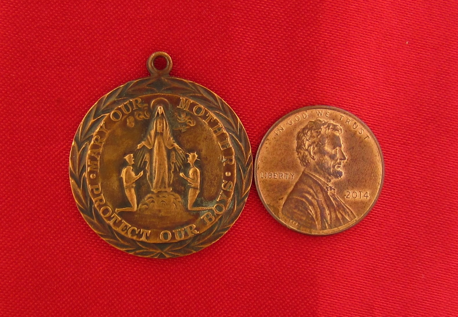 Vintage MARY PROTECT OUR BOYS Soldier Medal ST CHRISTOPHER Catholic Pendant 1″