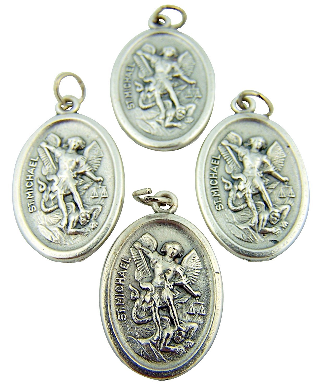Silver Tone Archangel Saint Michael with Angel Back Medal, Lot of 4, 1 Inch