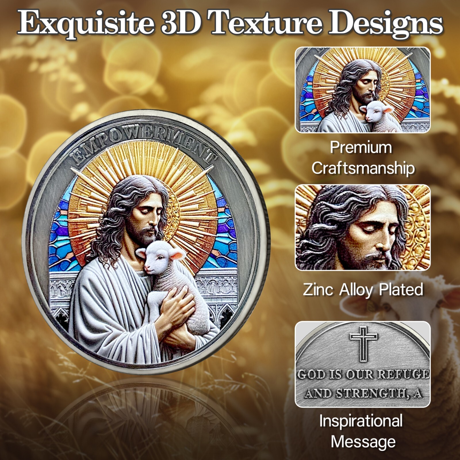 3D Christian Jesus Prayer Coin Psalm 46:1 Bible Verse Religious Faith Token Gift