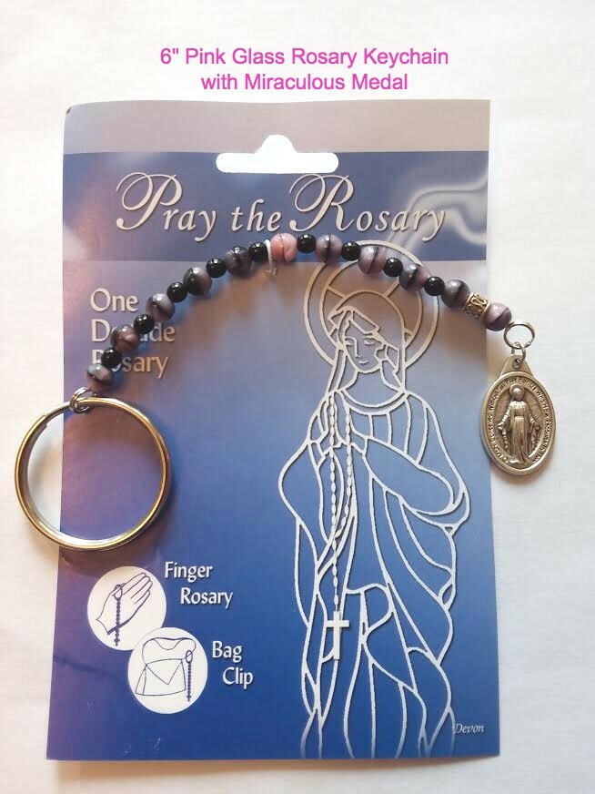 Miraculous Medal / 1 Decade Pocket Keychain Rosary from Italy, Pink