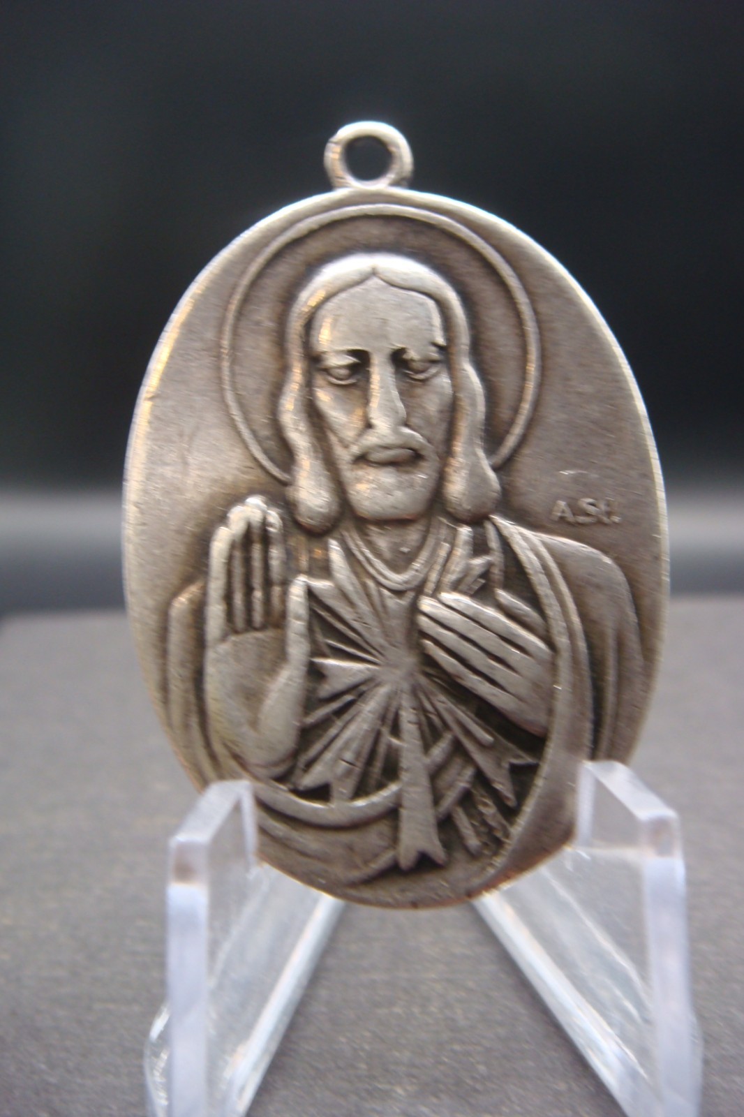 Vintage Swiss 900 Silver Religious Medal Sacred Heart Virgin Mary A Stockmann