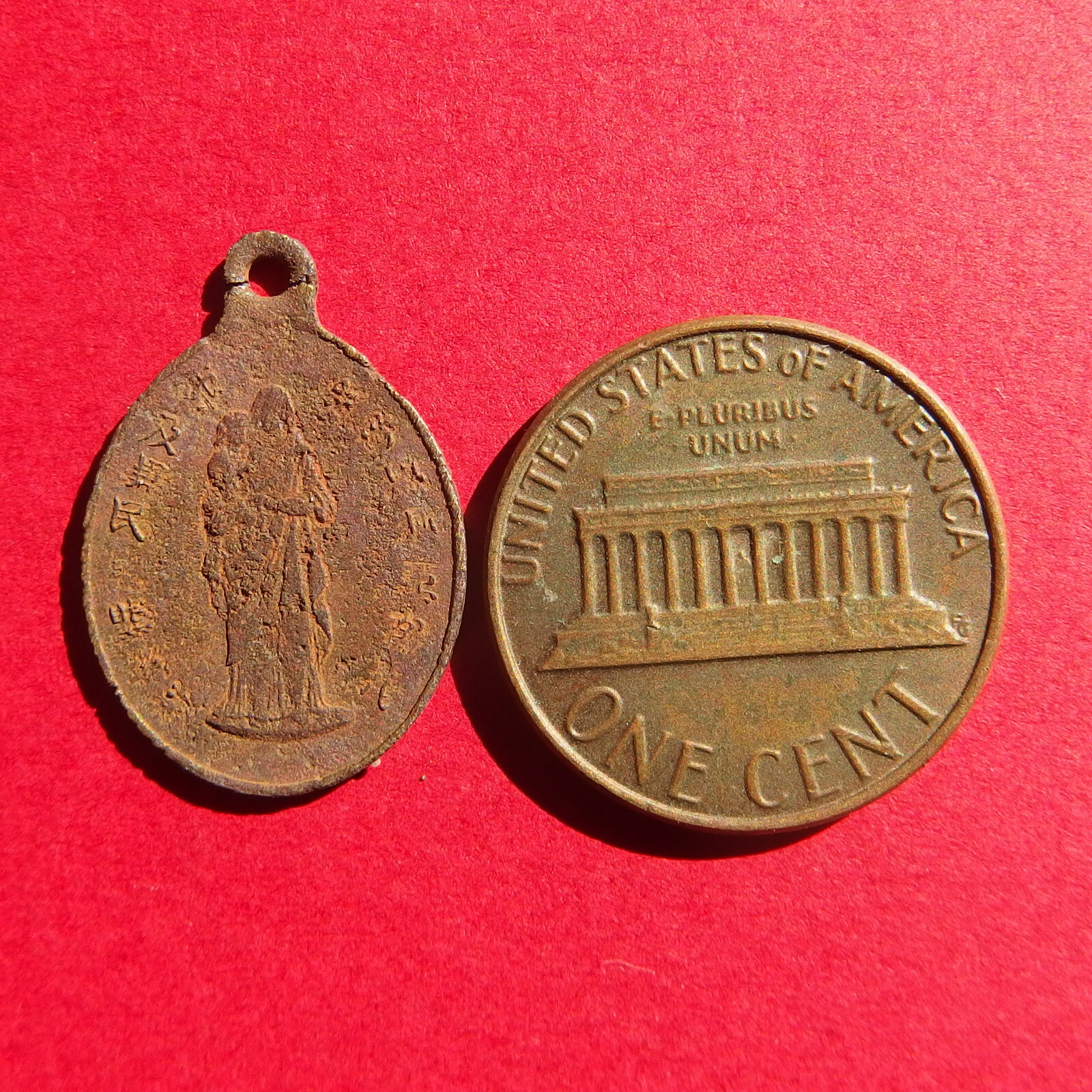 ANTIQUE CHINESE RELIGIOUS MEDAL OLD ST JOSEPH PATRON OF CHINA PENDANT