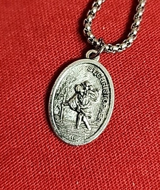 St Saint Christopher Medal Pendant Necklace Protect Us from ITALY