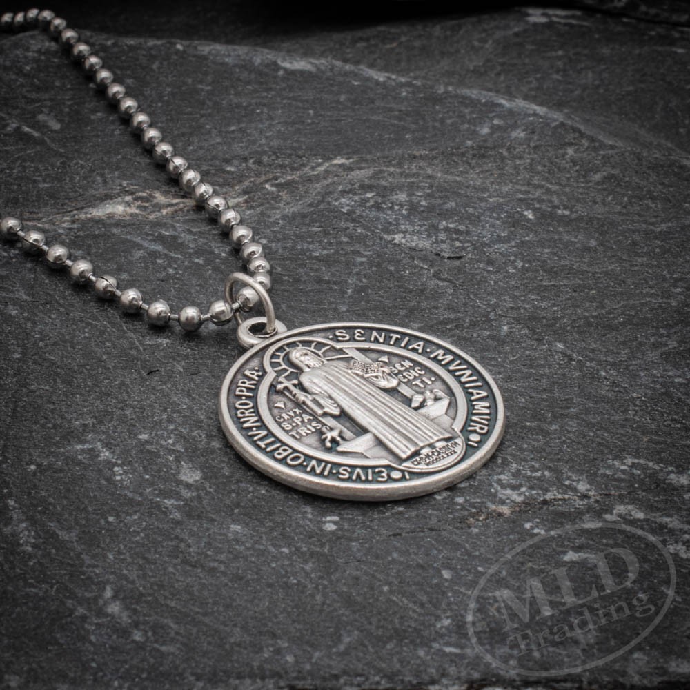 Made in Italy Saint St Benedict Medal Necklace 1″ Catholic Zinc Alloy Pendant