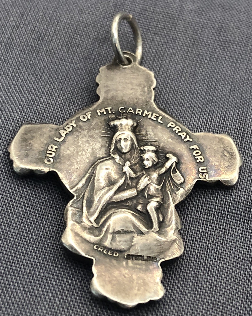 Vtg CREED Sterling Catholic Medal Jesus & Lady Of Mt. Carmel on 30 In 925 Chain
