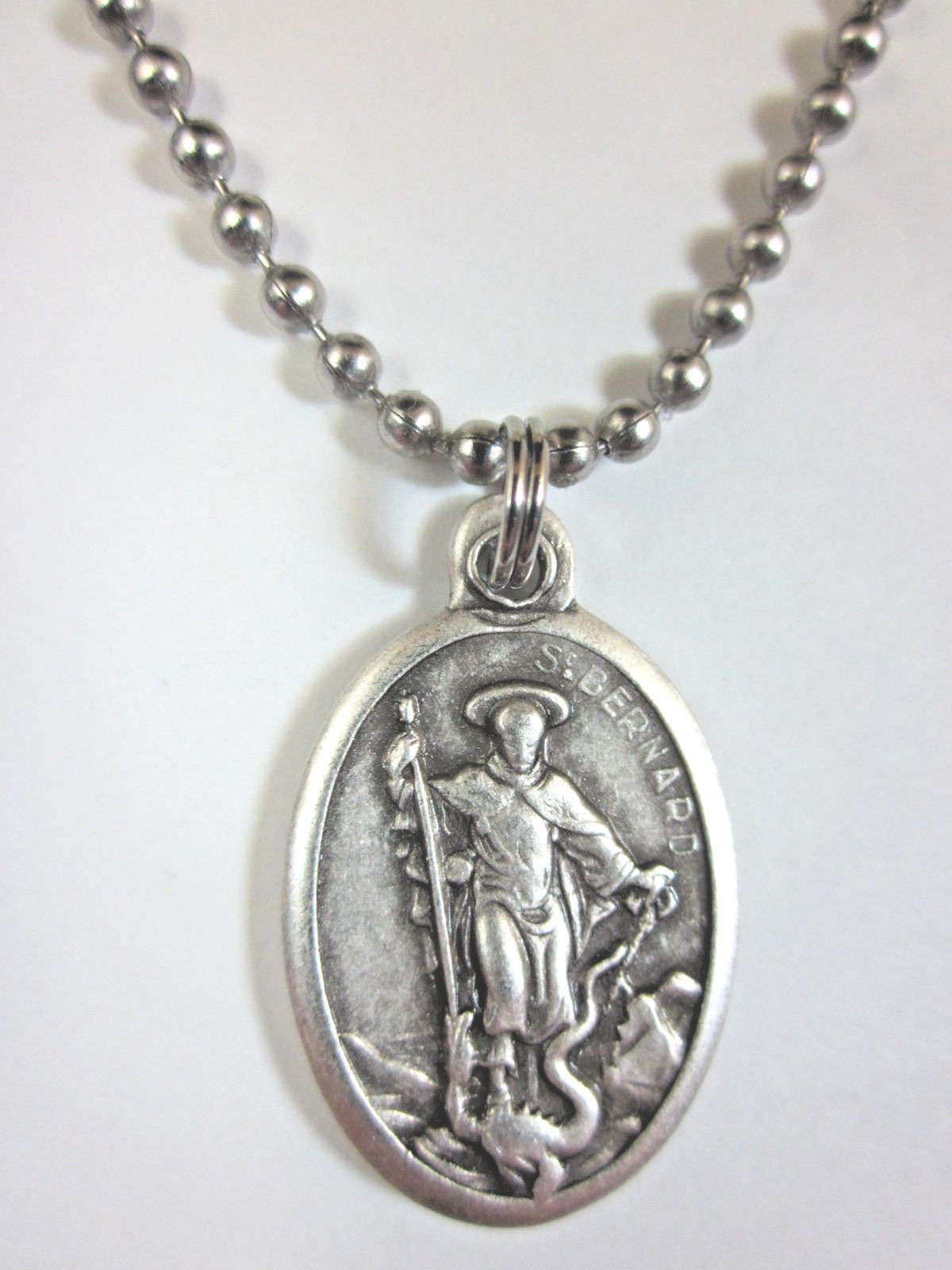 St Bernard of Montjoux Medal Italy Necklace 24″ Ball Chain Gift Box Prayer Card