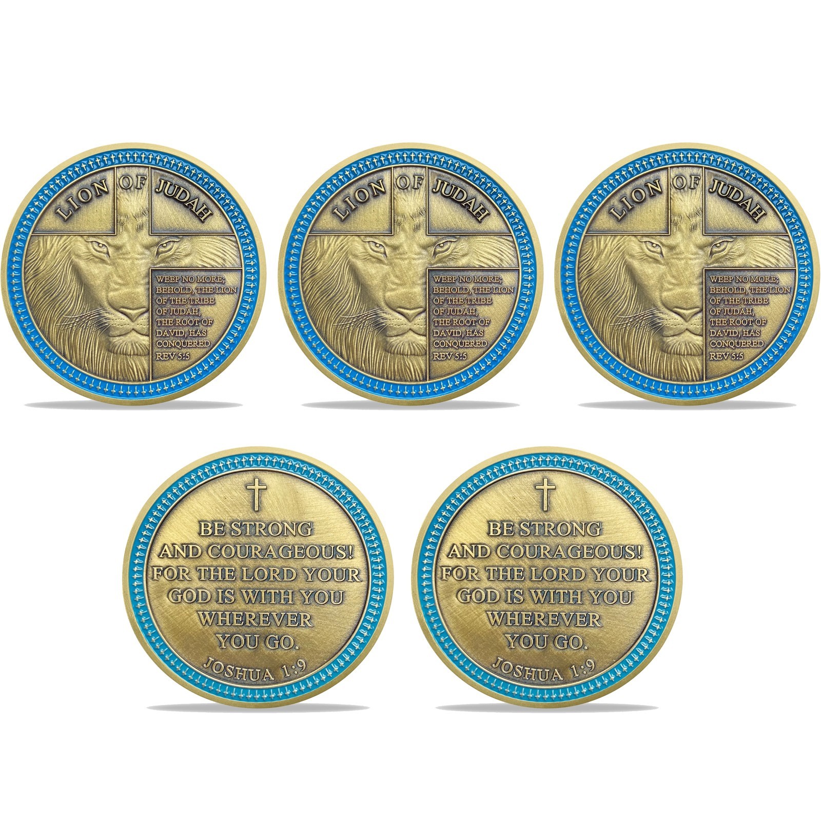 5Pc Lion Of Judah Christian Coin Joshua 1:9 Bible Inspirational Faith Token Gift