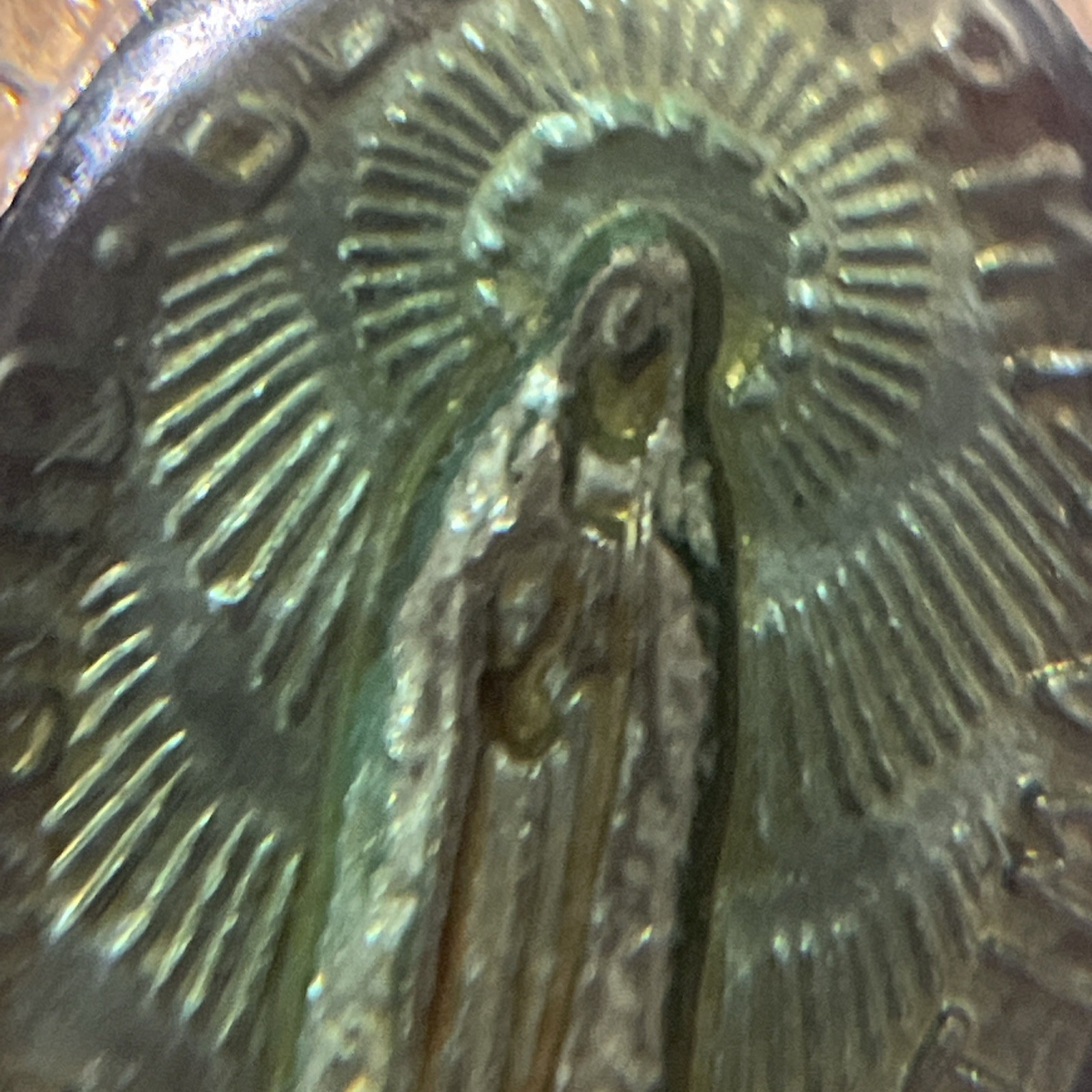 Vintage Religious Gold Toned Blue Army Our Lady of Fatima Pin Brooch