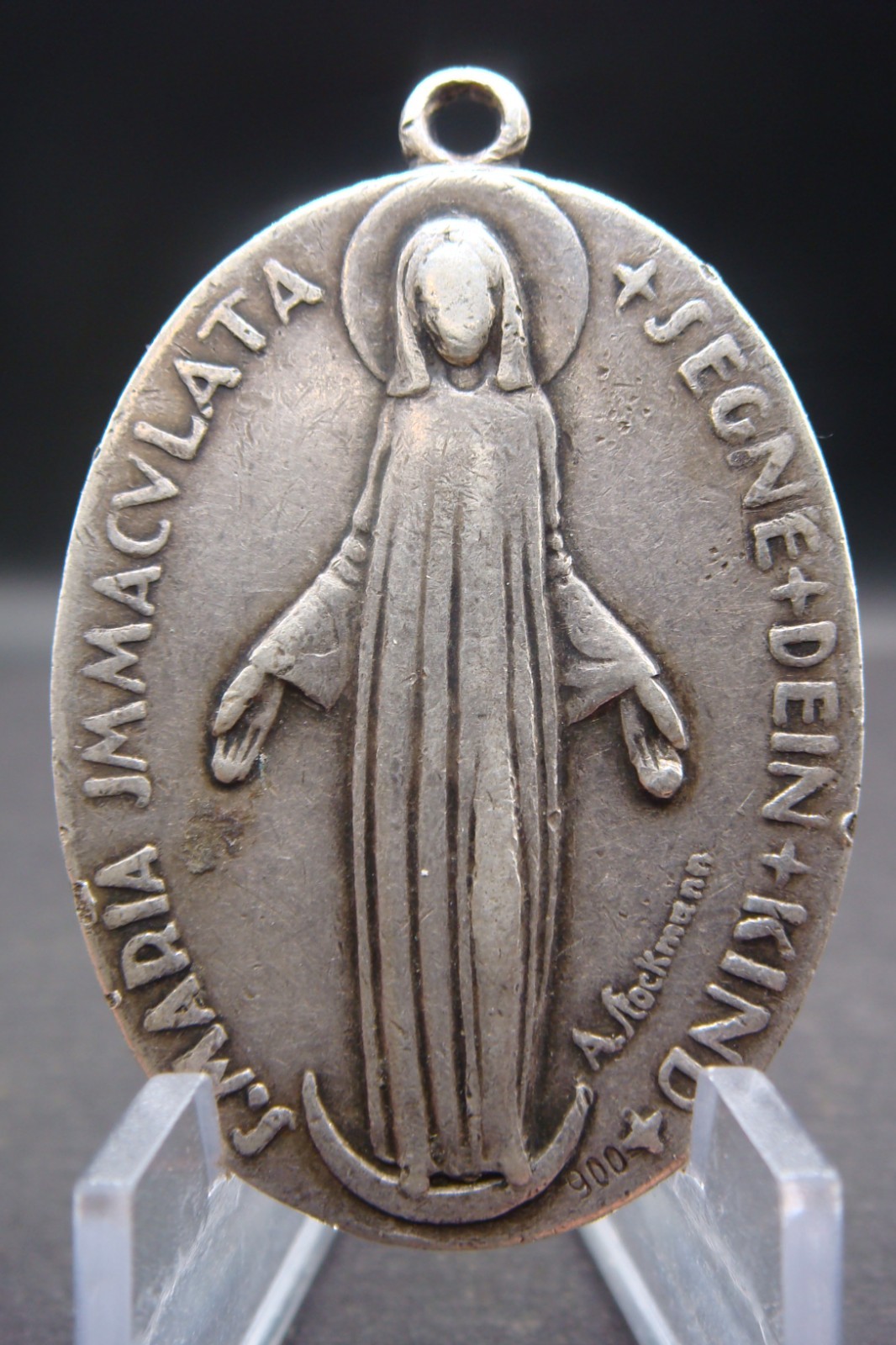 Vintage Swiss 900 Silver Religious Medal Sacred Heart Virgin Mary A Stockmann