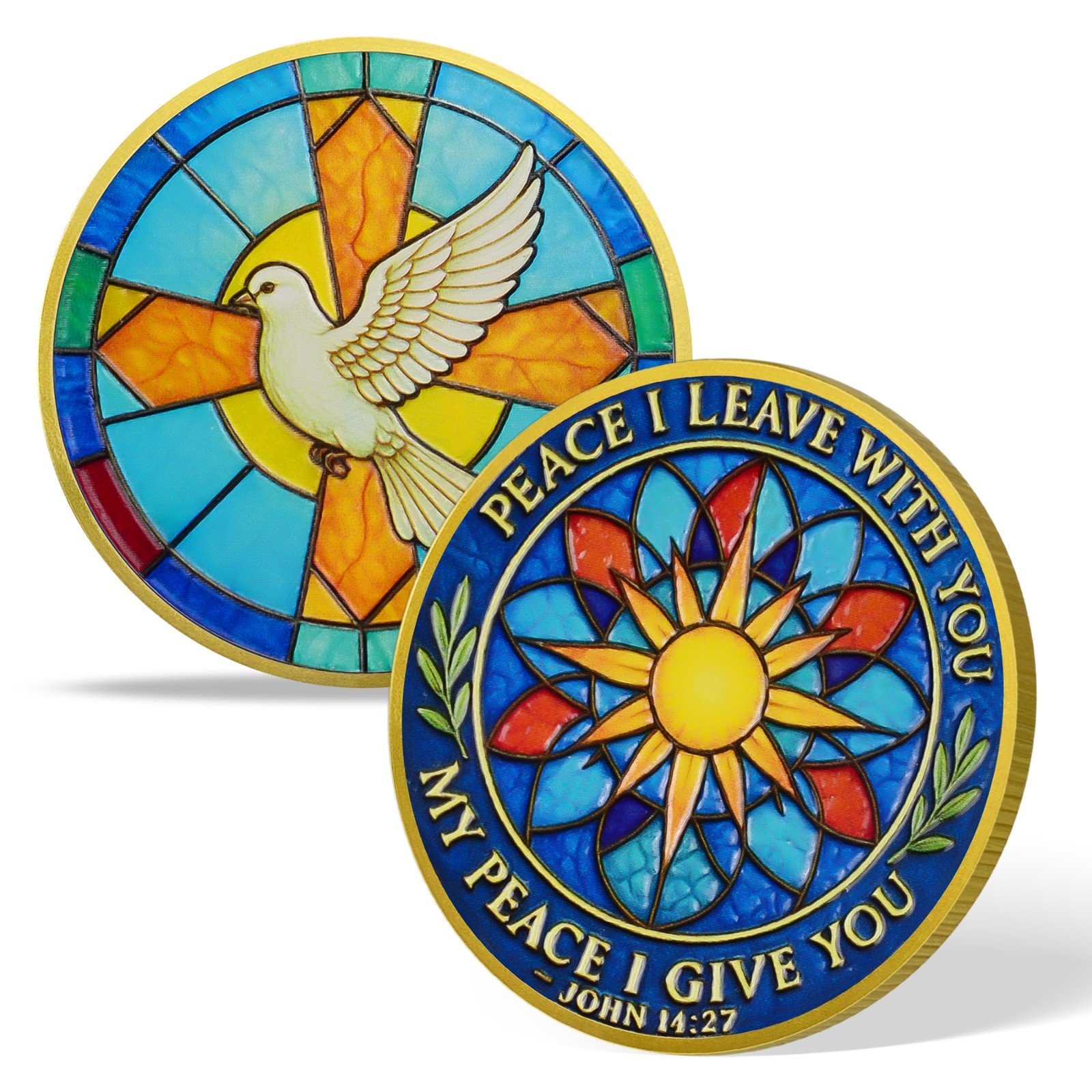 5pcs Christian Challenge Coin John 14:27 Bible Verse Holy Dove Themed Faith Gift