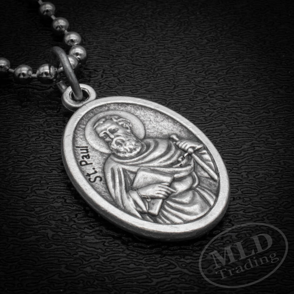 Saint Peter & St Paul Reversible Medal Pendant Necklace Italy w 24″ Ball Chain