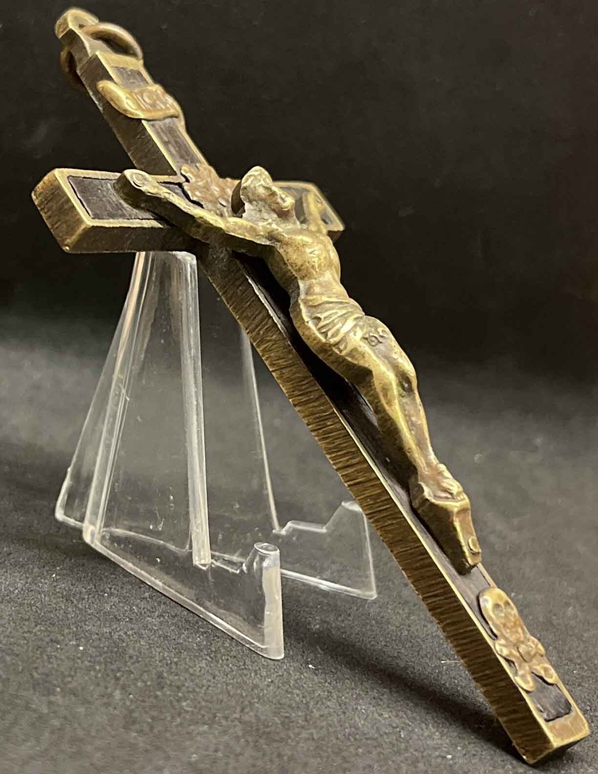 Super antique 1880´ pectoral nun cross Jesus Crucifix bronze INRI Skull & Bones