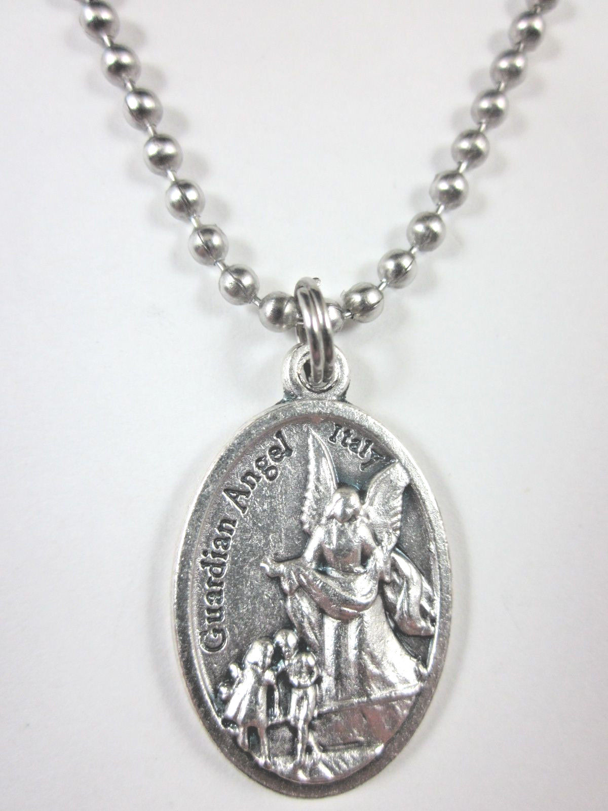 St Christopher /Guardian Angel Medal Necklace 24″ Ball Chain Gift Box Prayr Card