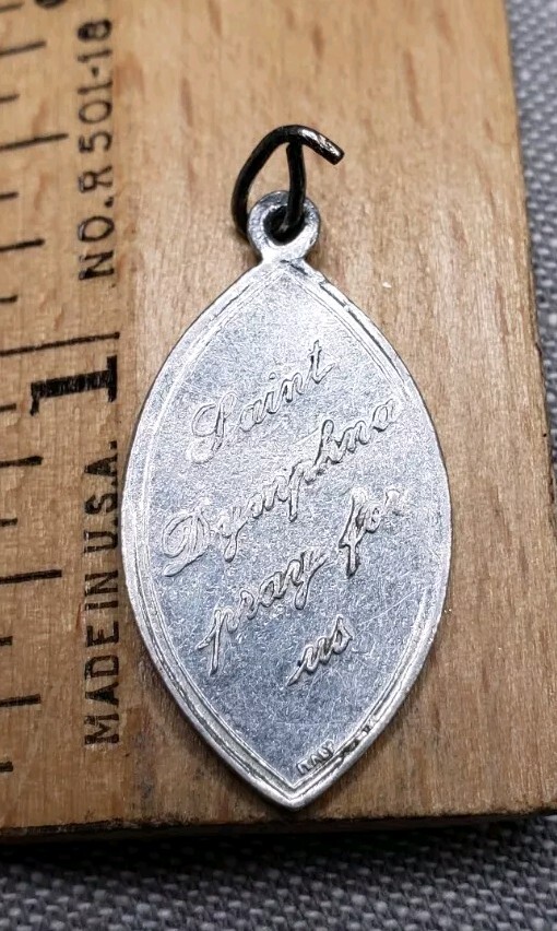 Vintage Medal Pendant St Dymphna With Sword A6