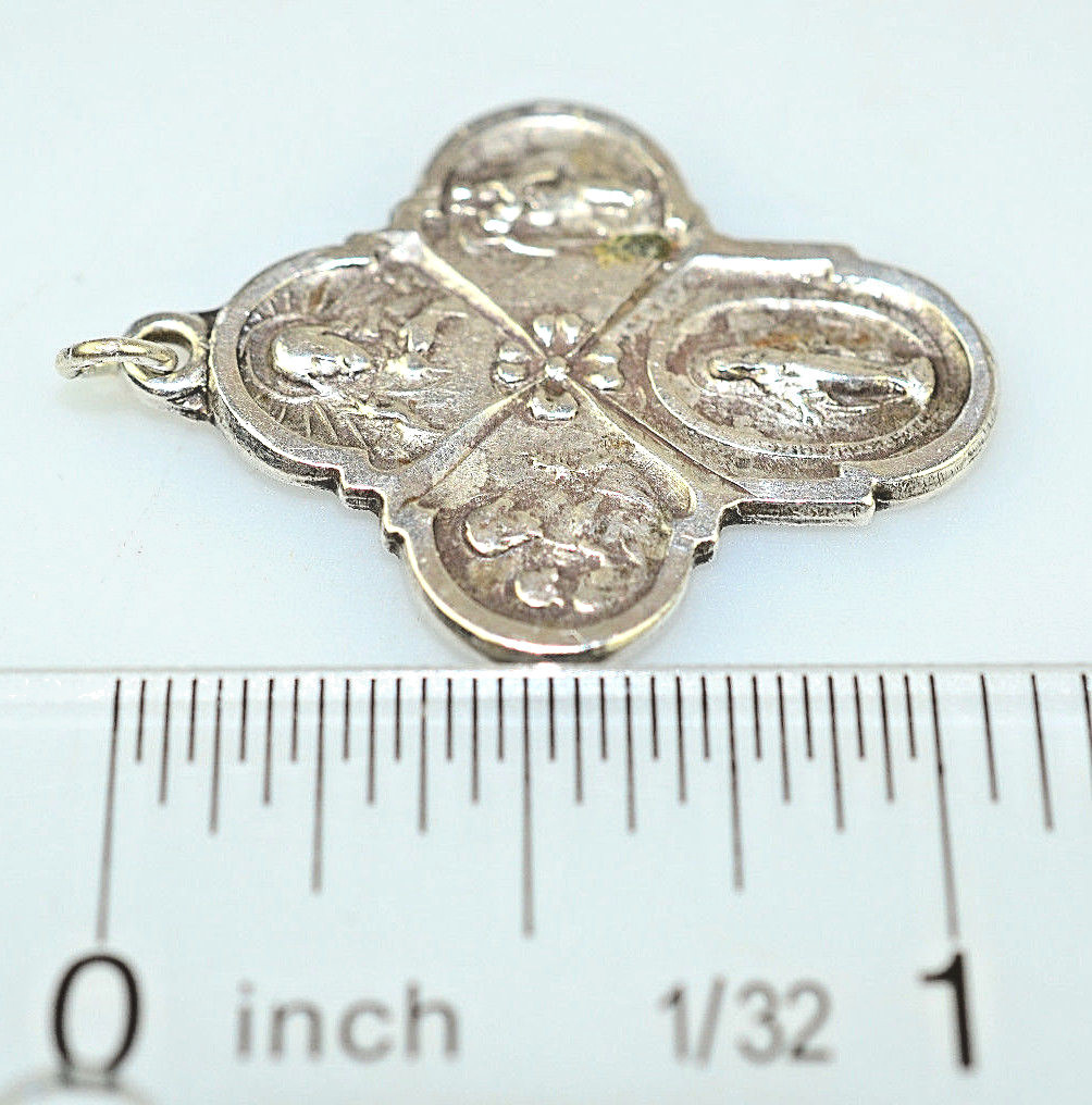 VINTAGE MORAN STERLING SILVER MULTI MEDAL CROSS PENDANT JESUS MIRACULAOUS MARY