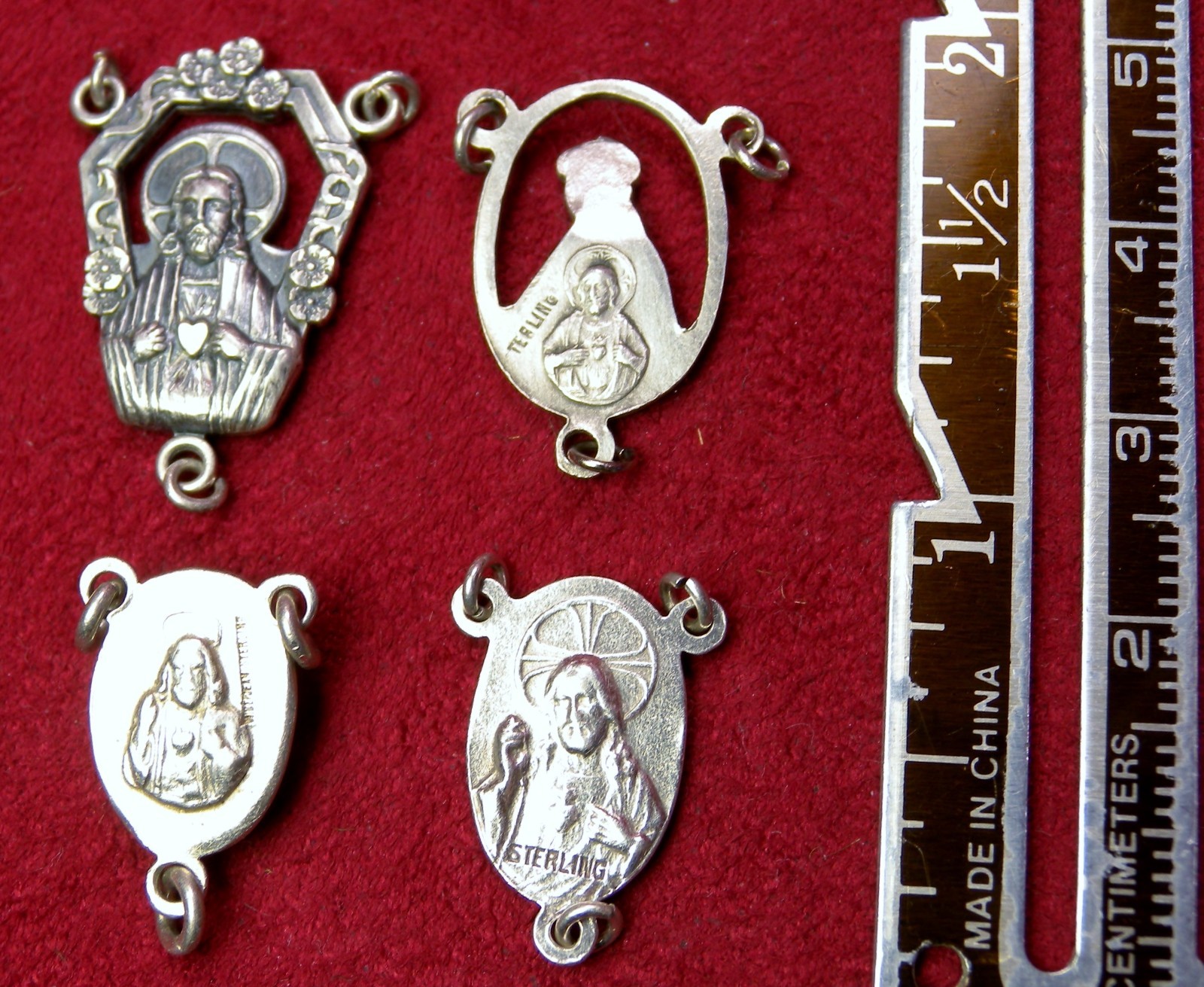 Catholic Nun Lourdes Pilgrimage Sterling Silver Rosary Centerpiece 4 Medal Lot