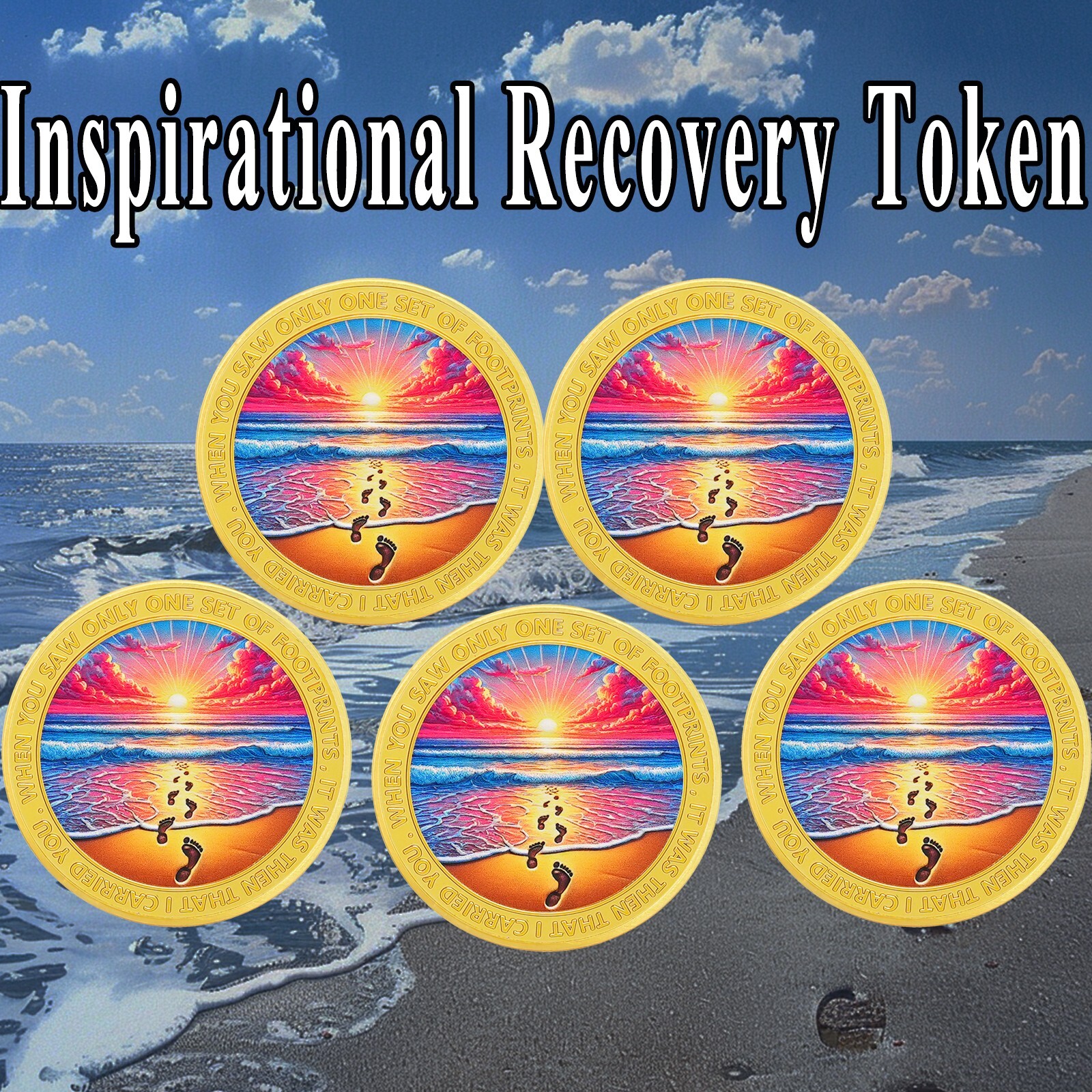 Footprints in the Sand Coins 5Pack – Christian Bible Verse Challenge Coin Medals