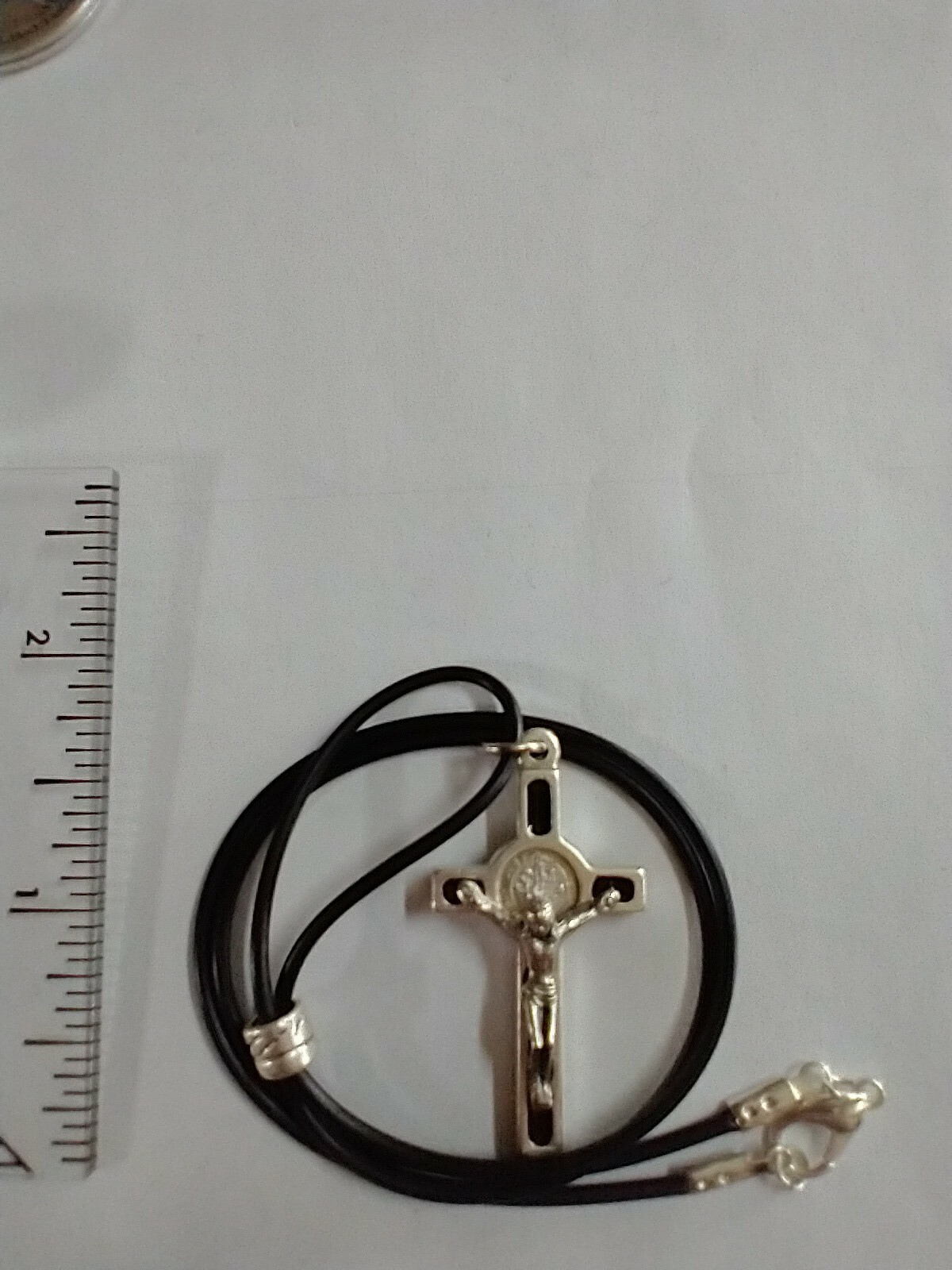 Catholic 1.5″ St Benedict Enamel Cross Crucifix Italy 20″ Poly Cord Necklace