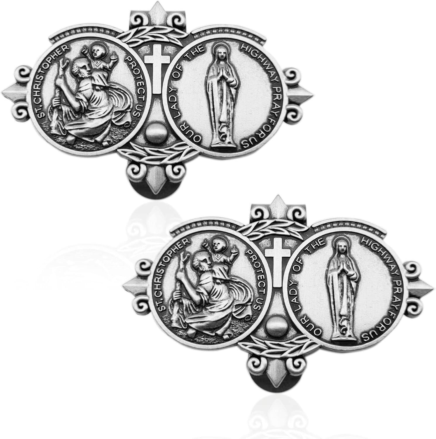 2 Pack St. Christopher Medal for Car Sun Visor Clip Decor Catholic Gift