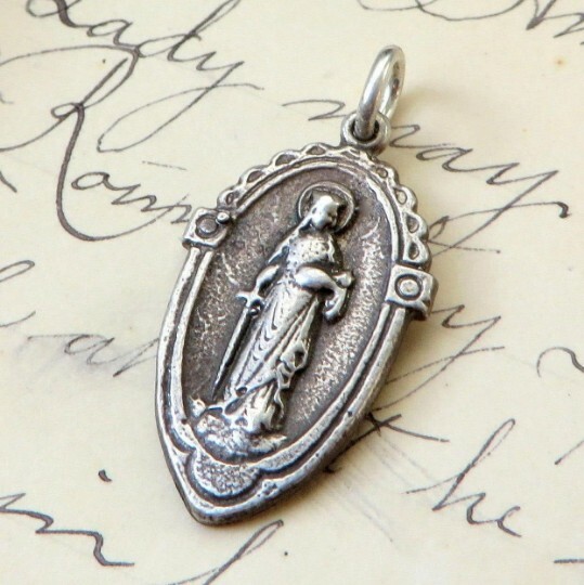 St Dymphna Medal – Sterling Silver Antique Replica