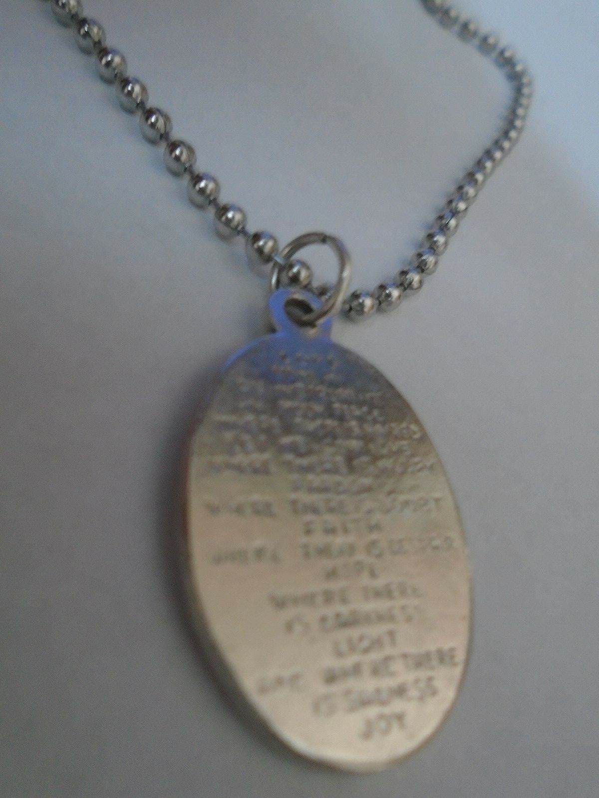 St Francis of Assisi PEACE PRAYER Medal necklace 24″ ball chain + prayer card
