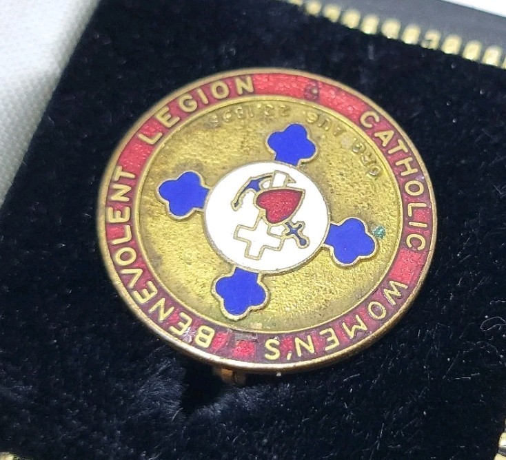 Vintage Catholic Womens Benevolent Legion Fraternal Insurance Enamel Pin