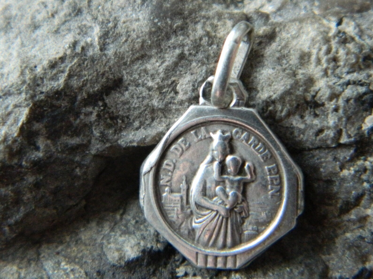 Silver Antique Notre Dame de la Garde Religious Medal #172