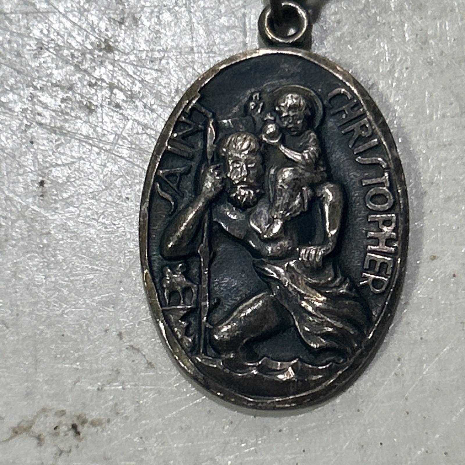 Antique Sterling Silver Saint Christopher Pendant With Chain