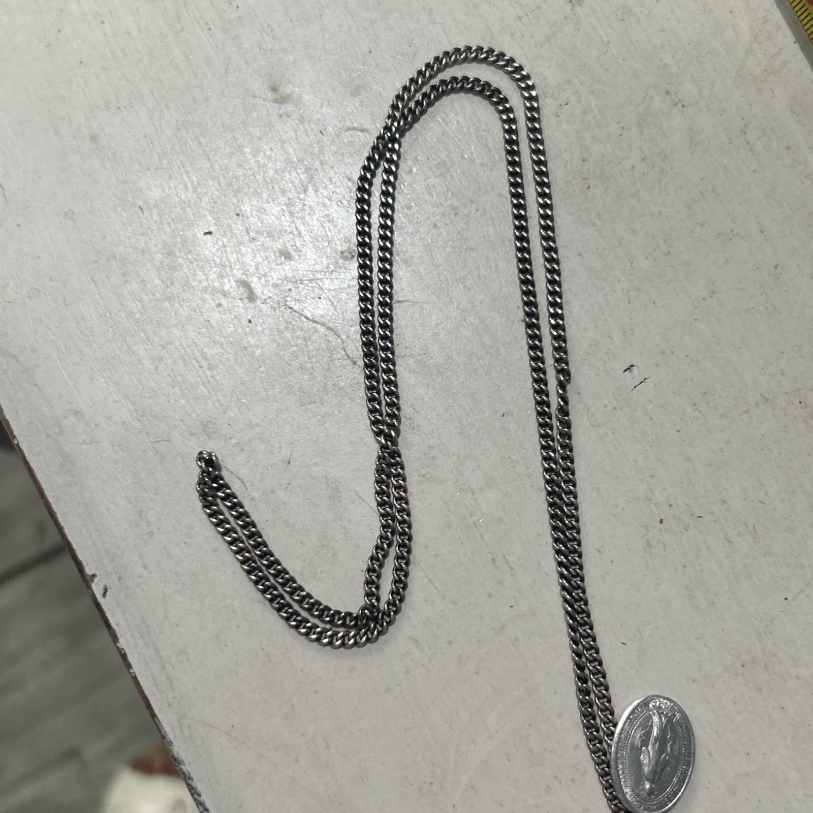 Antique Sterling Silver Saint Christopher Pendant With Chain