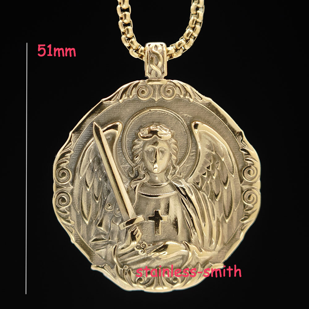 New Mens Catholic Christian Saint St Michael Medal Medallion Pendant Necklace