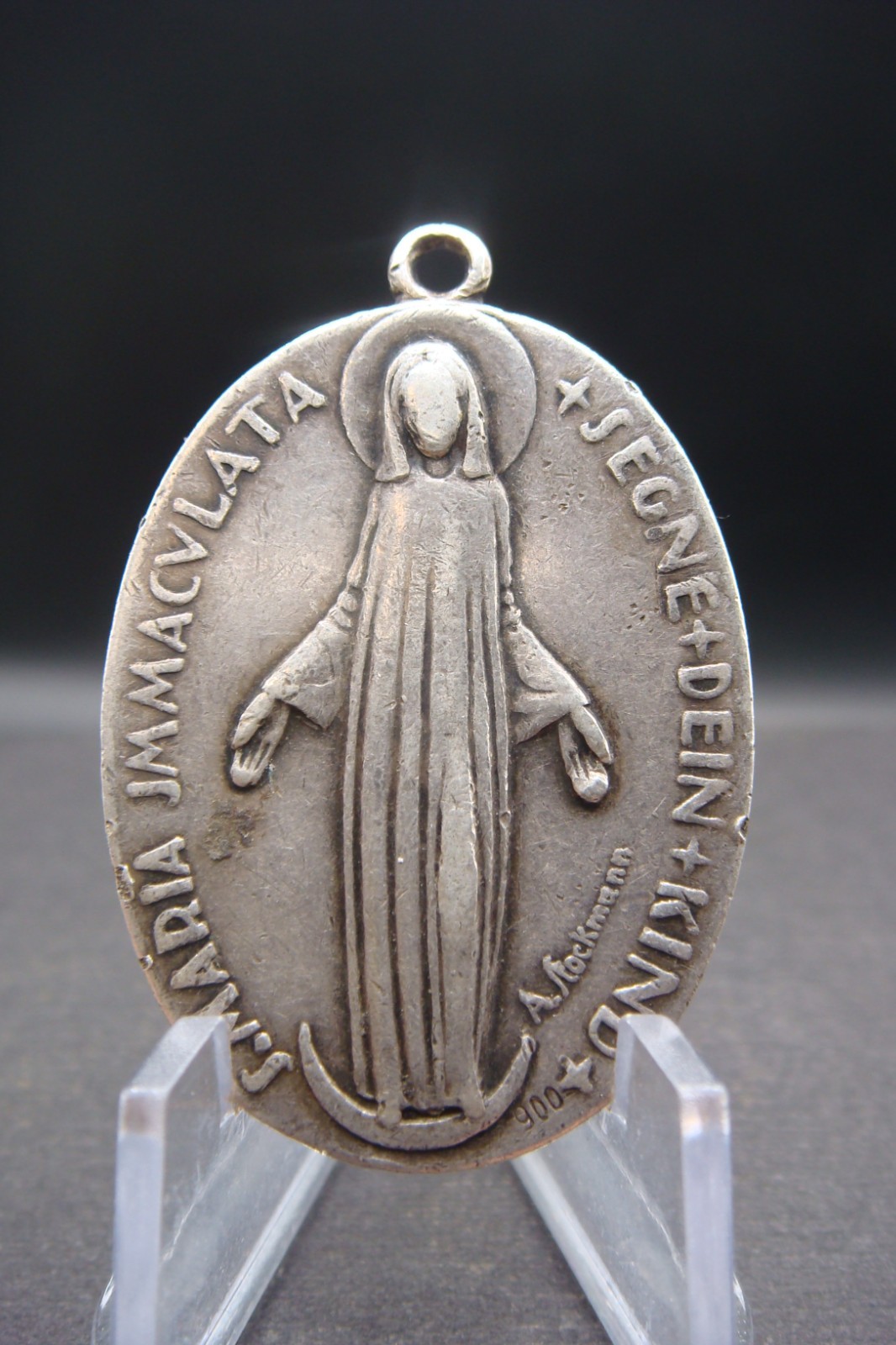 Vintage Swiss 900 Silver Religious Medal Sacred Heart Virgin Mary A Stockmann