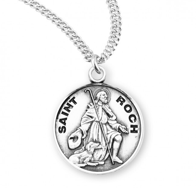 St. Roch Sterling Silver Round 0.9″ Medal, Gift Box, 20″ Chain, US Made