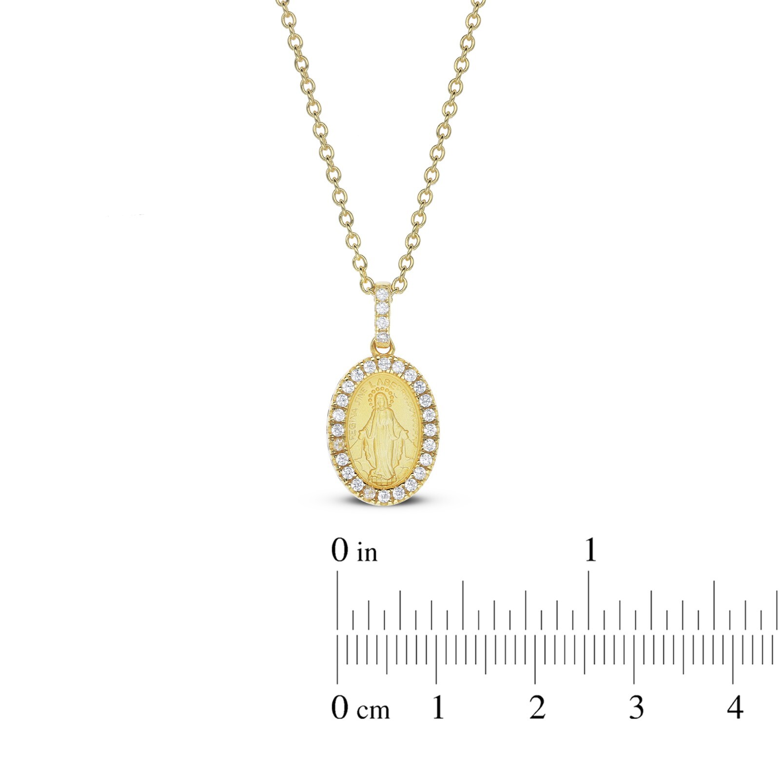 18k Gold plated Silver CZ Miraculous Medal Pendent Necklace Virgin Mother Mary