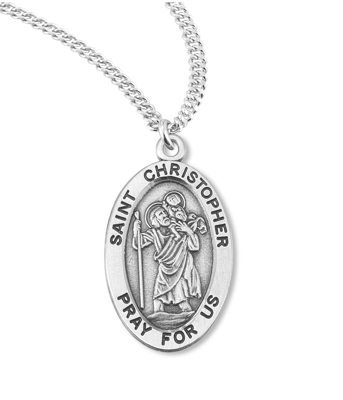 925 Sterling Silver Saint Christopher Pendant Medal Necklace With Chain & Box