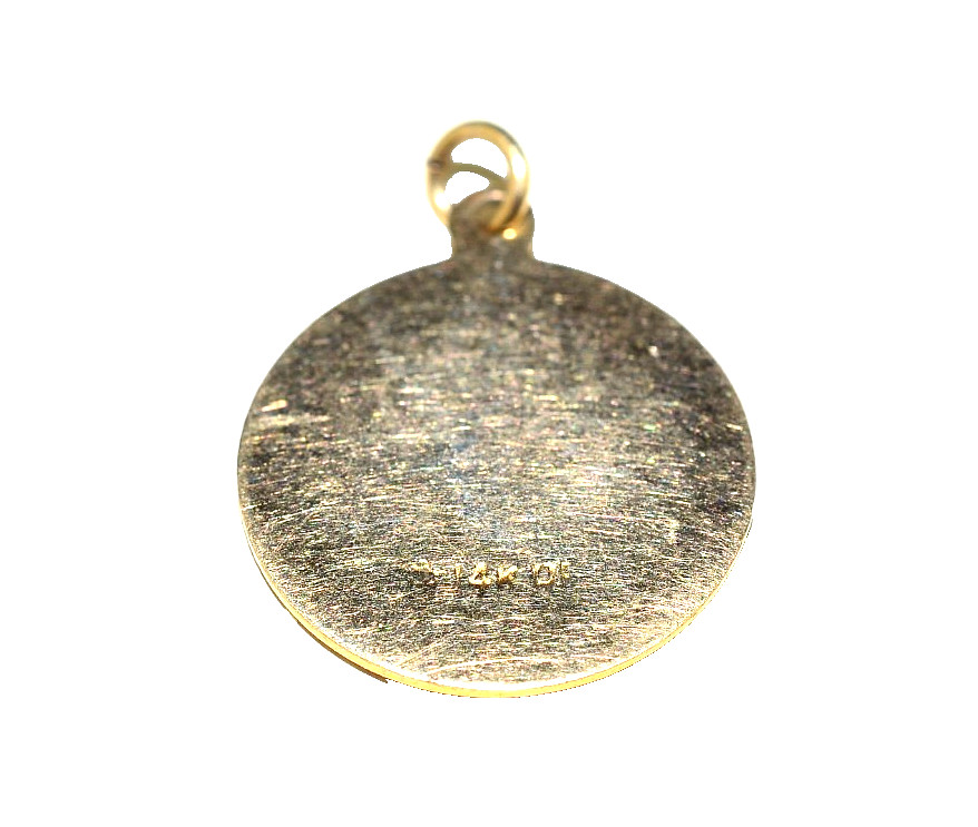 VINTAGE 14K YELLOW GOLD SMALL ROUND DISK CHARM OR PENDANT ST JUDE THADDEUS MEDAL
