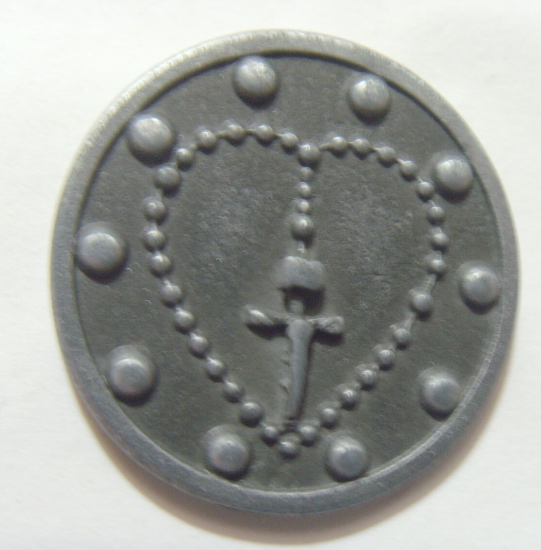 1960s vintage grey silver tone metal catholic Saint Joseph pocket token EL1081