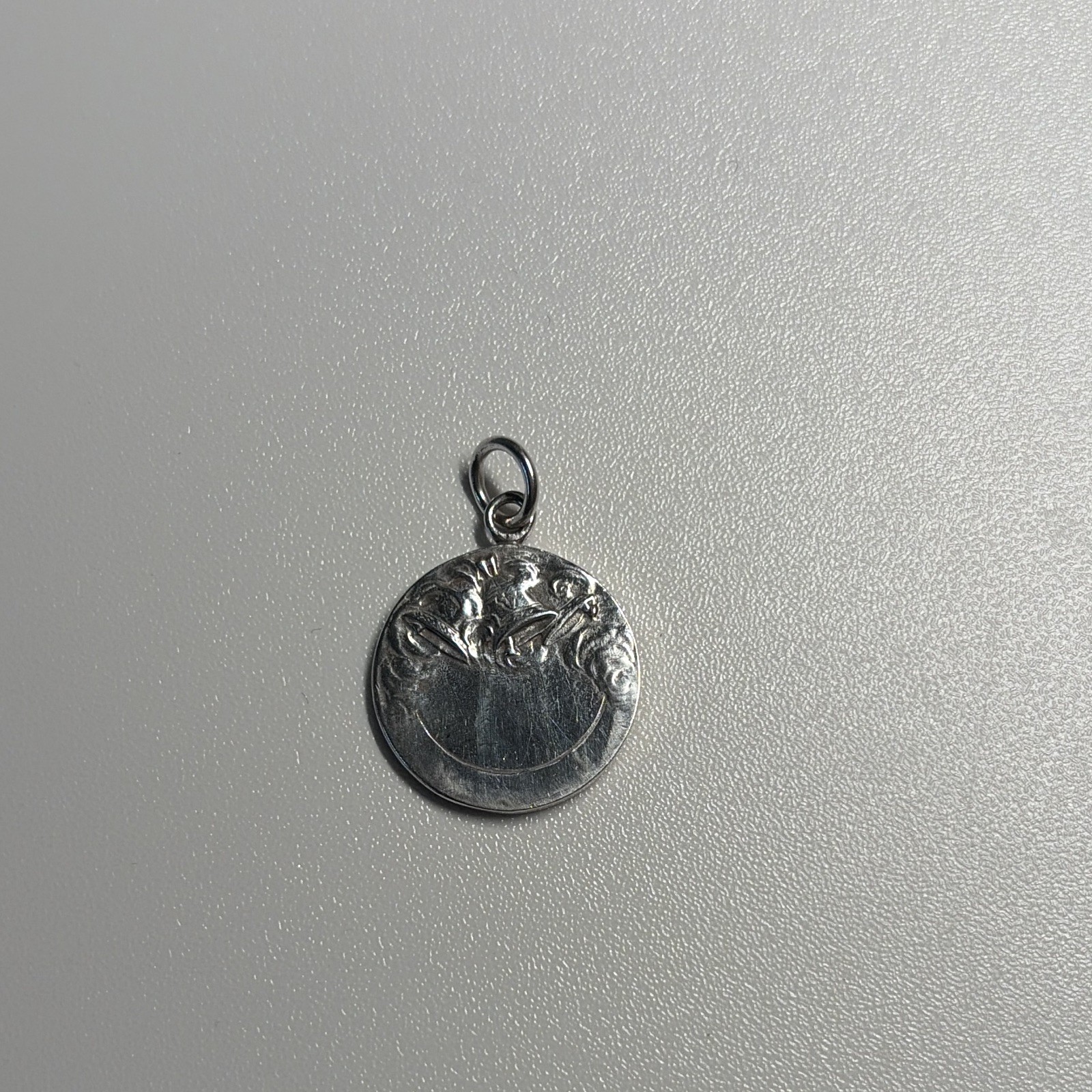 Round Christian Angel Medal Pendant Charm with Bail, 925 silver