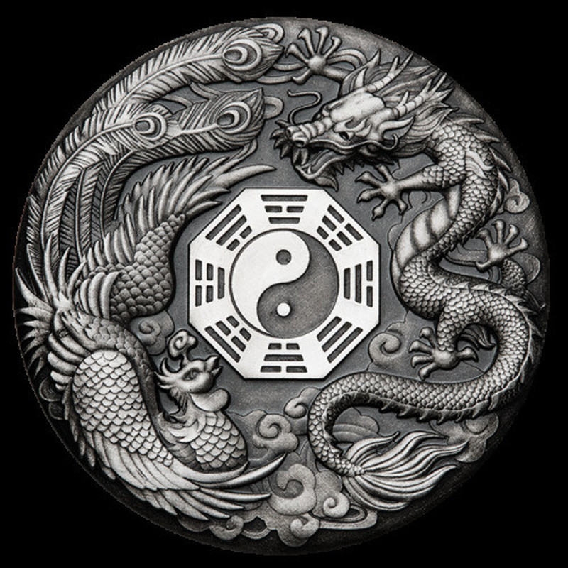 Dragon Tiger Silver Coin Silver Plated 40mm Collectible Sourvenir Coins