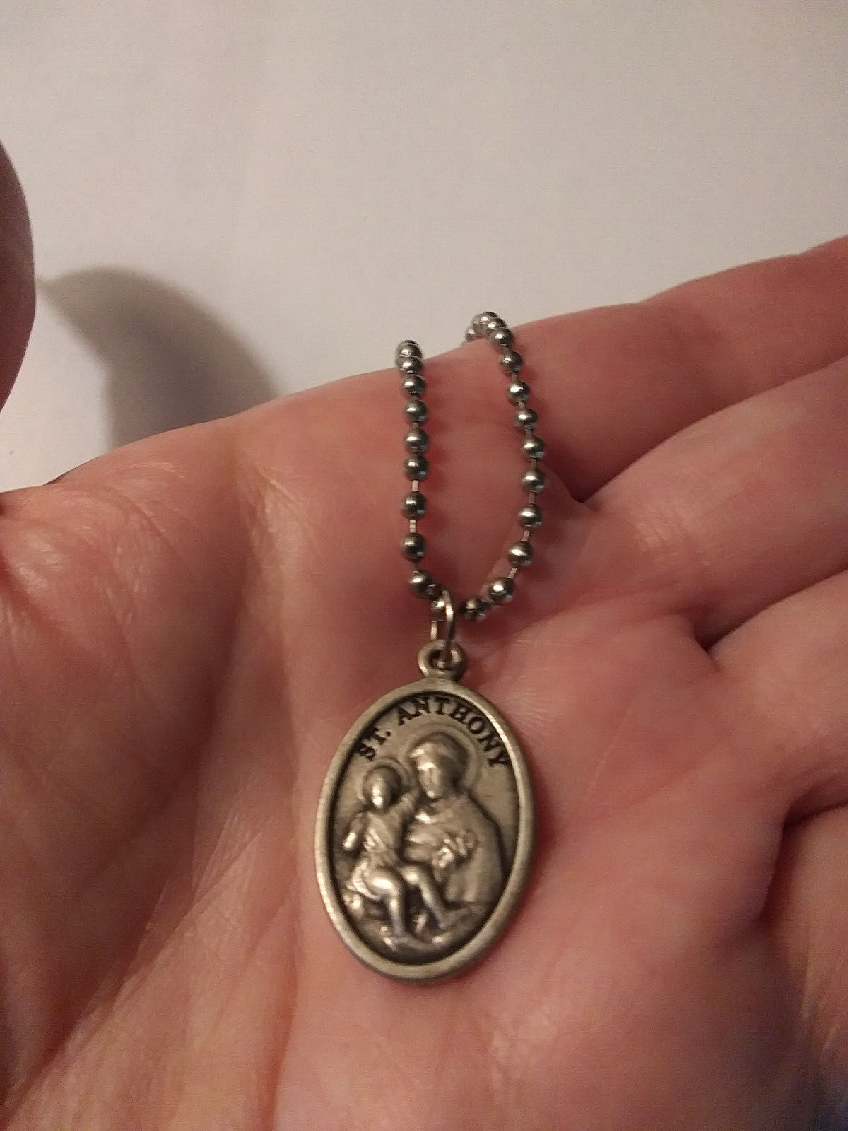 St Anthony with Jesus Medal Necklace Stainless Steel Ball Chain prayer card