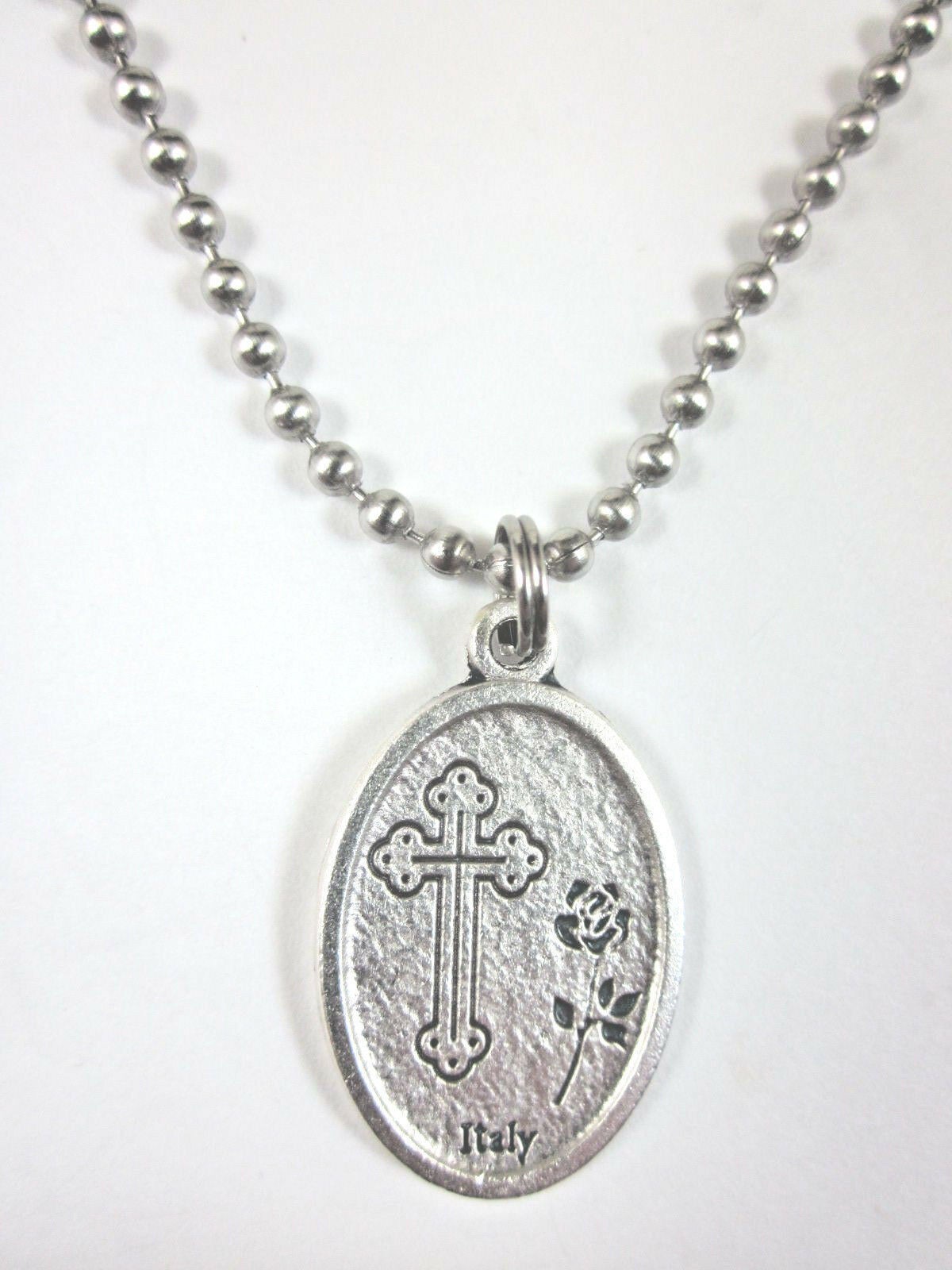 St Anthony / Cross Medal Italy Necklace 24″ Ball Chain Gift Box Prayer Card