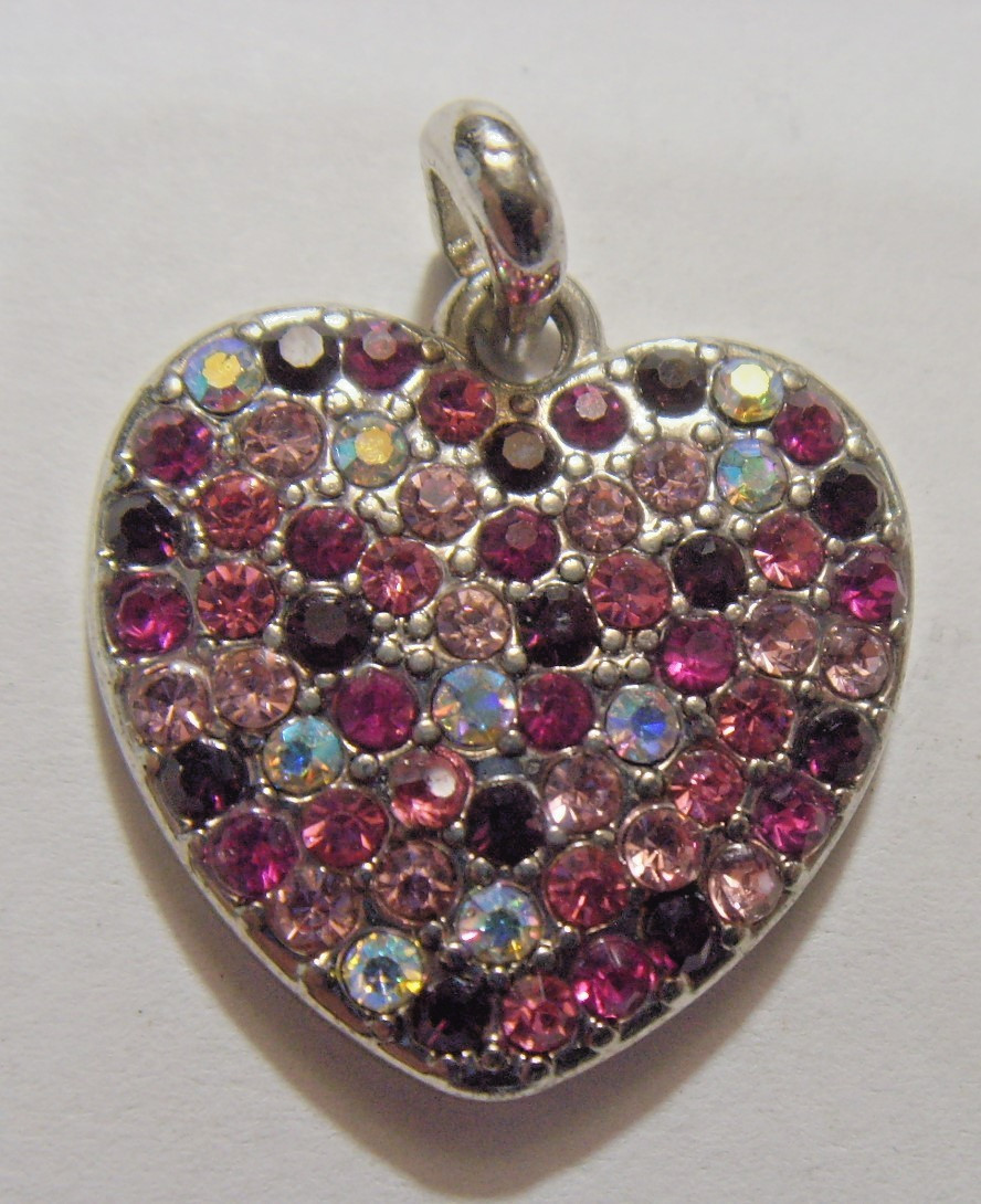 1950s antique catholic Heart Love pendant faux gems pink diamante 54499