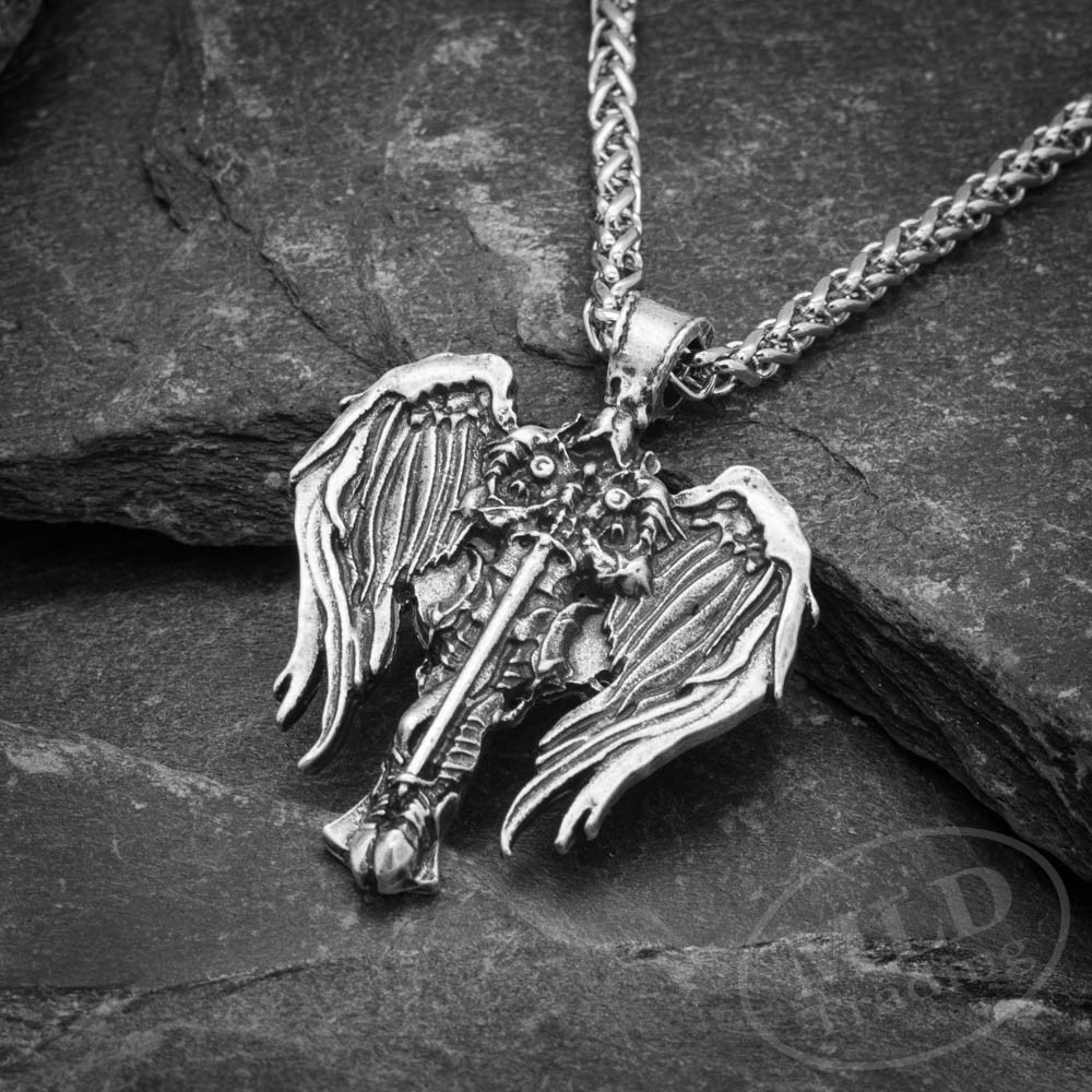 Saint St Michael Archangel Wings Cross Pendant Necklace & Stainless Steel Chain