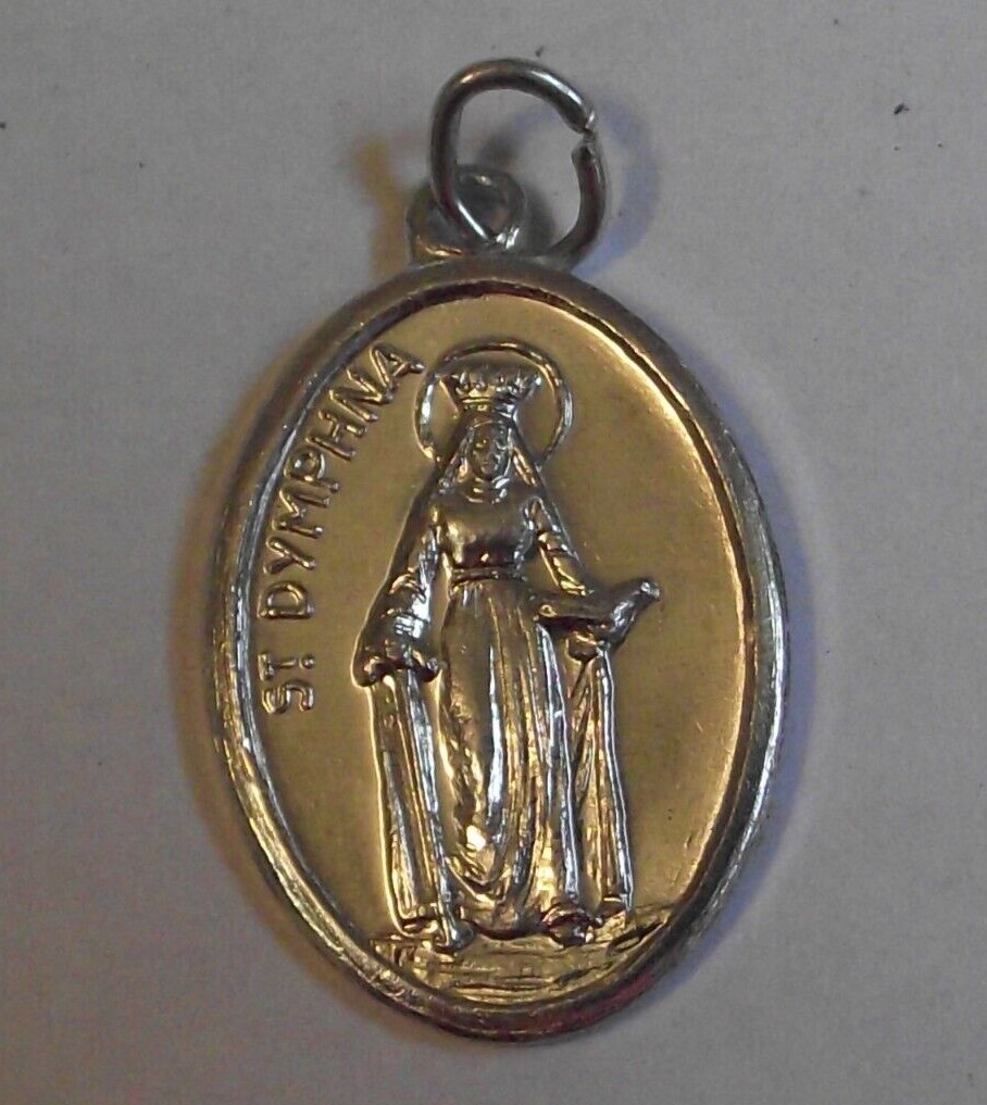 Vintage aluminum St Saint Dymphna pray for us medal Itlay