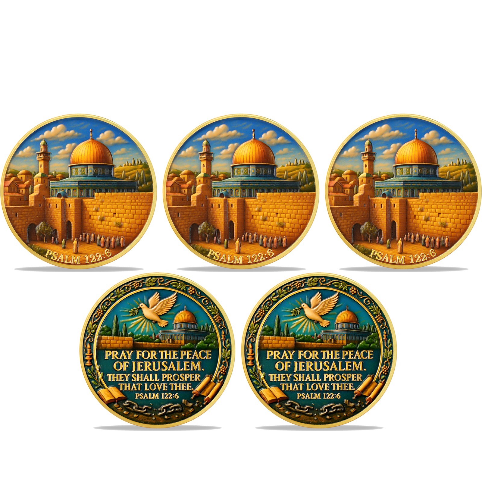 5x Christian Prayer Coin “Pray For Jerusalem” Psalm 122:6 Bible Verse Faith Gift