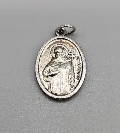 St Saint Benedict Silver Tone Christian Pendant Unknown Age