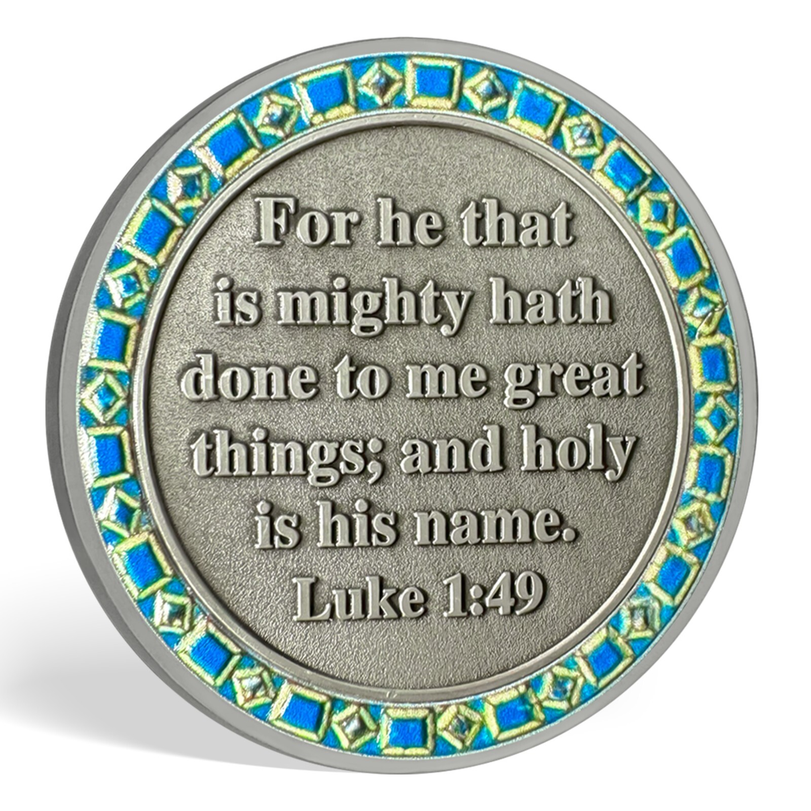 5pcs Christian Annunciation Challenge Coin Luke 1:49 Bible Verse Faith Coin Gift